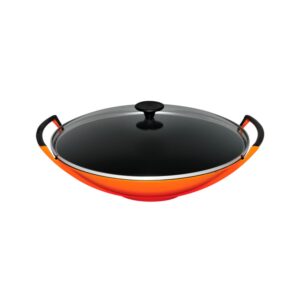 Wok żeliwny ze szklaną pokrywką Le Creuset 36 cm - Płomienny