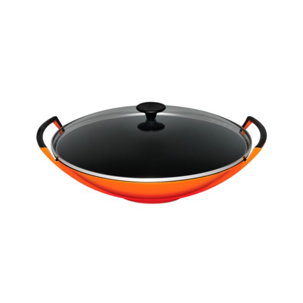 Wok żeliwny ze szklaną pokrywką Le Creuset 36 cm - Płomienny