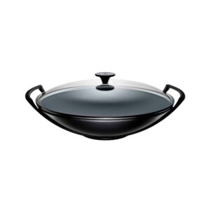 Wok żeliwny ze szklaną pokrywką Le Creuset 36 cm - Czarny mat