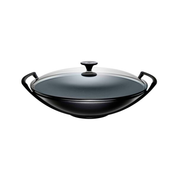 Wok żeliwny ze szklaną pokrywką Le Creuset 36 cm - Czarny mat