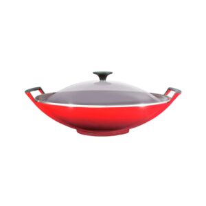 Wok żeliwny ze szklaną pokrywką Le Creuset 36 cm - Wiśniowy
