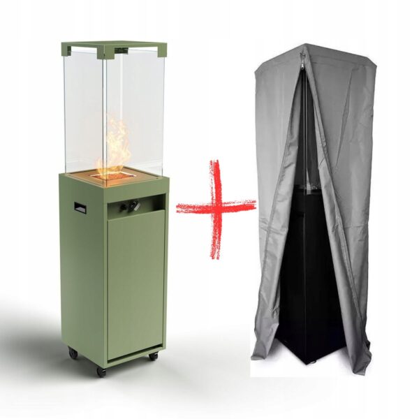 Ogrzewacz gazowy kominek wolnostojący Planika Faro Pale Green + pokrowiec EKSPO